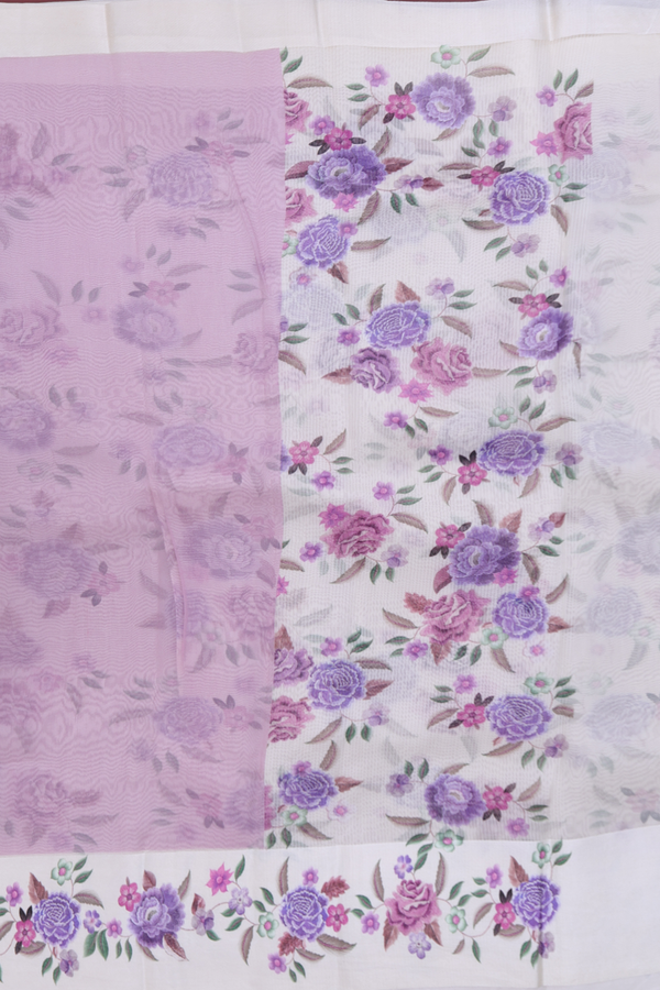 Organza Silk Saree In Plain Purple With Floral Border