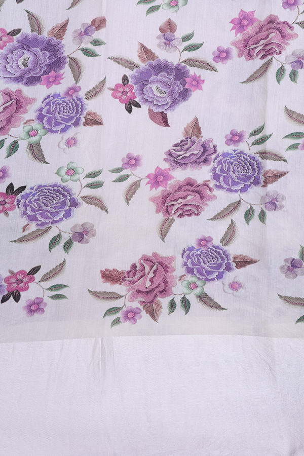 Organza Silk Saree In Plain Purple With Floral Border