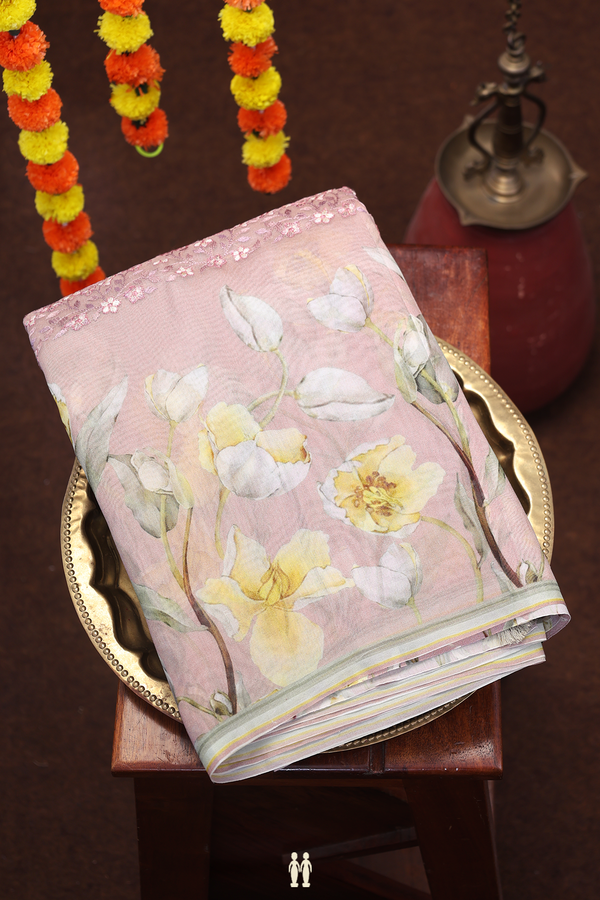 Organza Silk Saree In Rose Brown With Embroidered Design