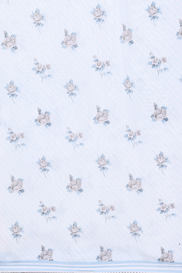 Organza Silk Saree In White With Floral Printed Design