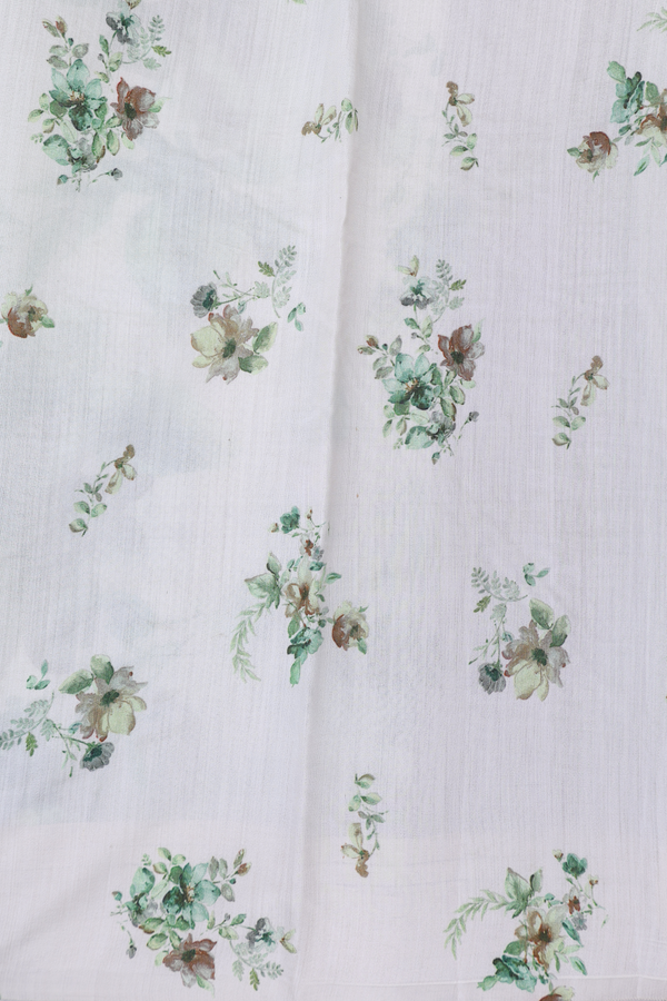 Organza Silk Saree In White With Floral Printed Design