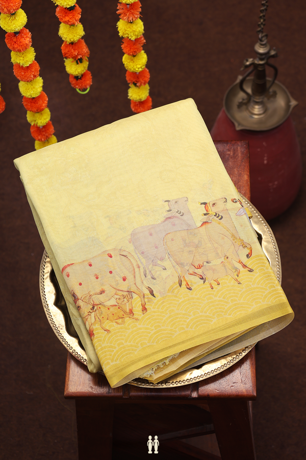 Organza Silk Saree In Yellow With Floral Design
