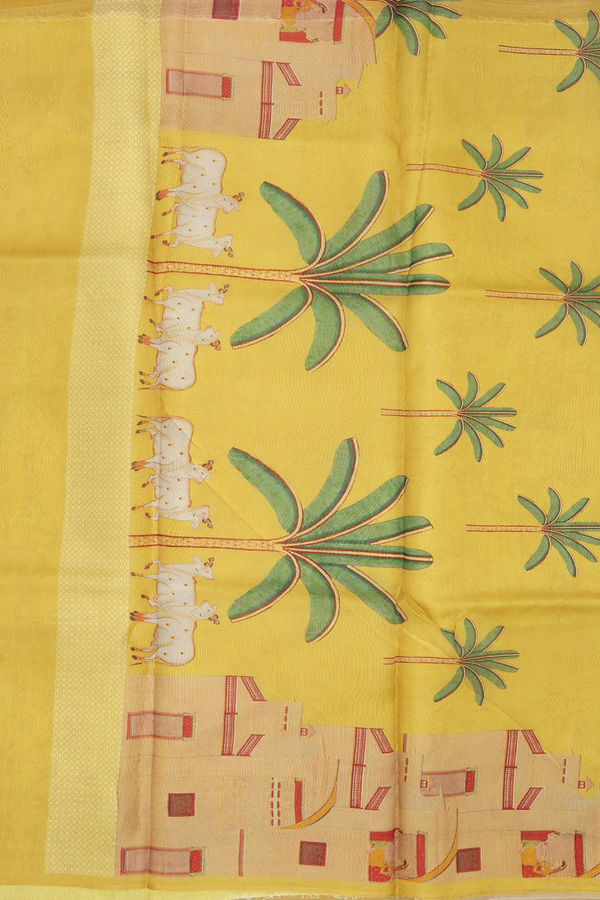 Organza Silk Saree In Yellow With Floral Design