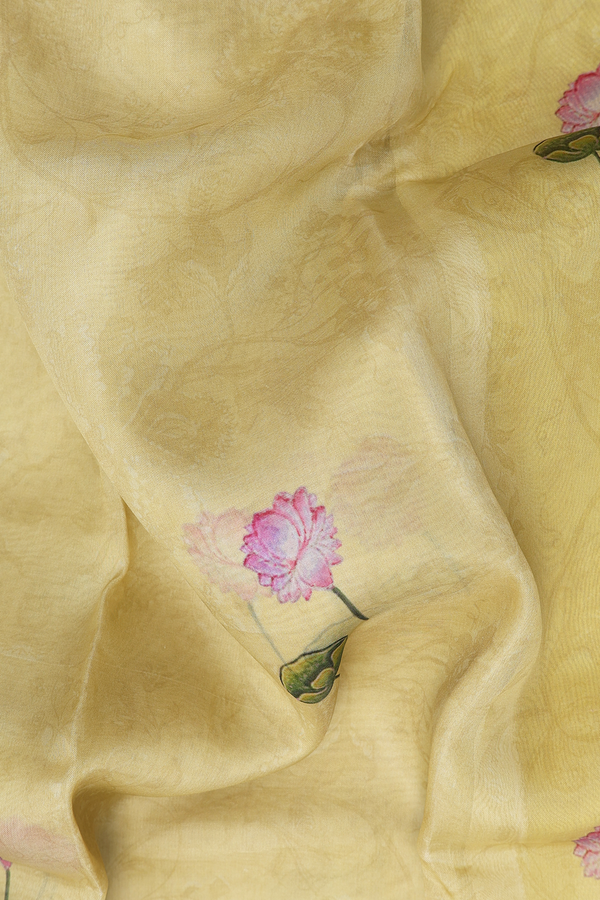Organza Silk Saree In Yellow With Floral Design