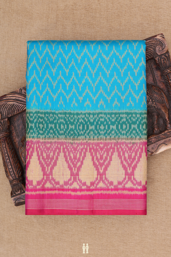 Patola Silk Saree In Blue With Chevron Design