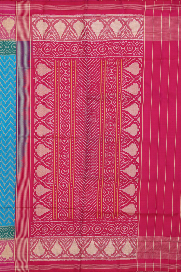 Patola Silk Saree In Blue With Chevron Design