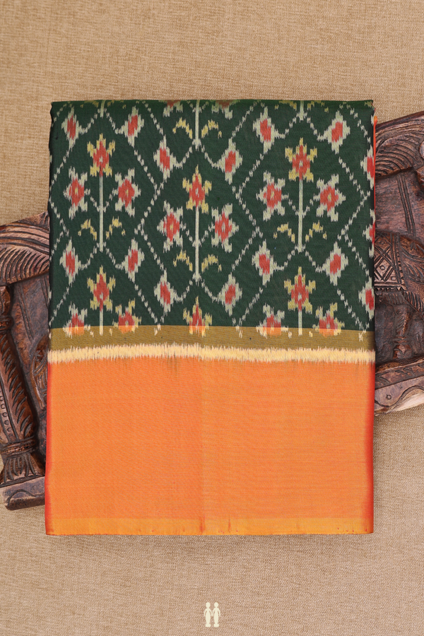Patola Silk Saree In Dark Green With Printed Design