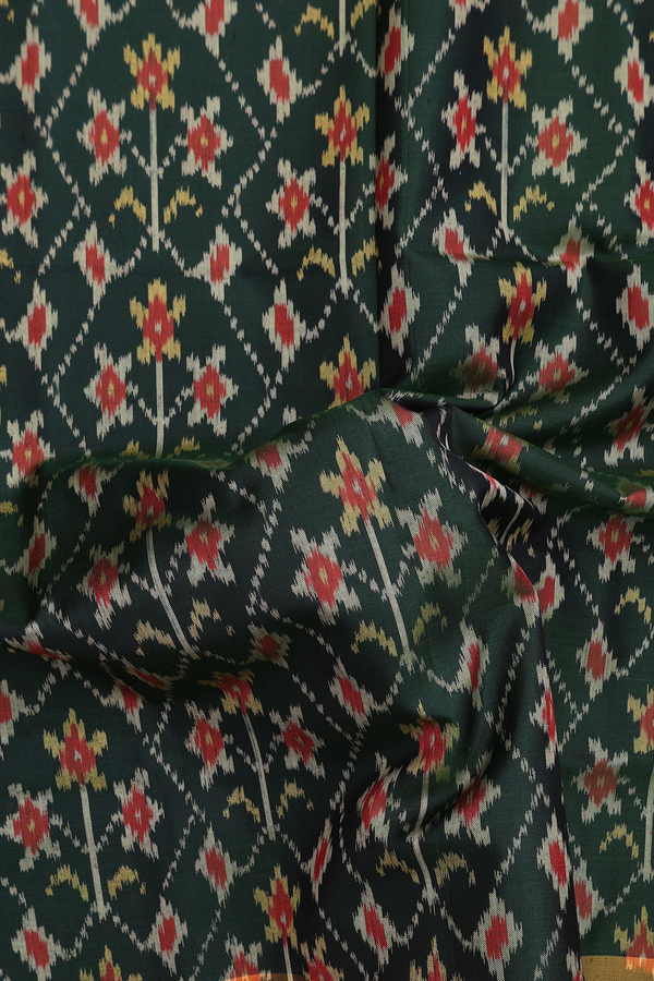 Patola Silk Saree In Dark Green With Printed Design