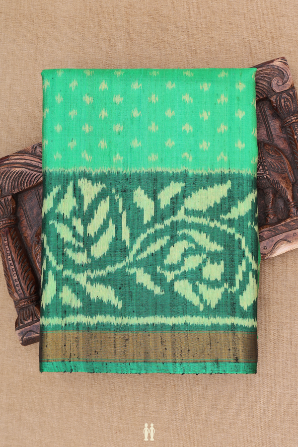 Patola Silk Saree In Green With Printed Buttis