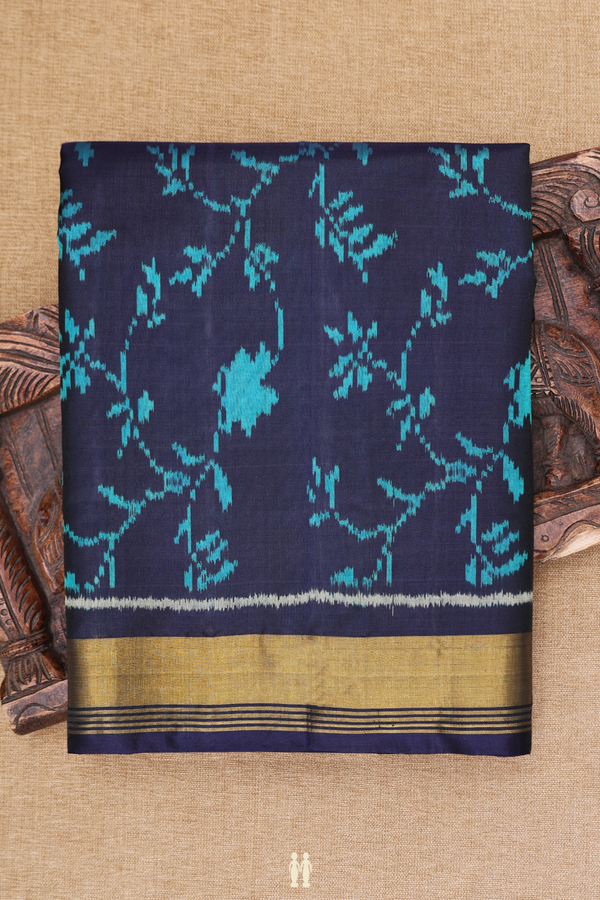 Patola Silk Saree In Navy Blue With Floral Design