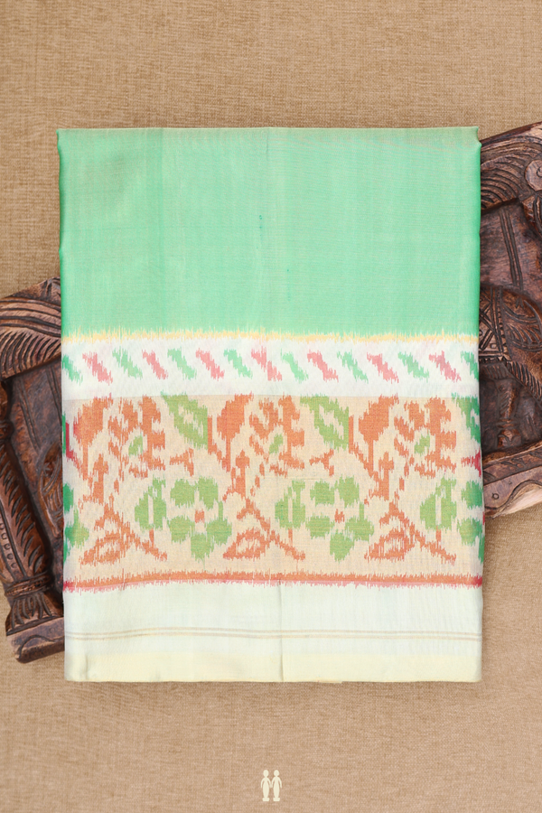 Patola Silk Saree In Plain Green With Contrast Border