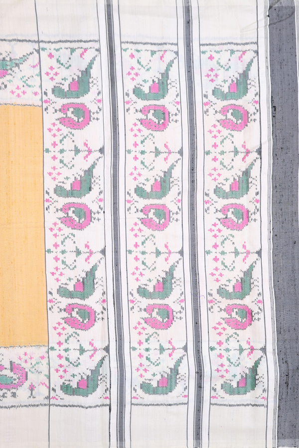 Patola Silk Saree In Plain Orange With Peacock Border