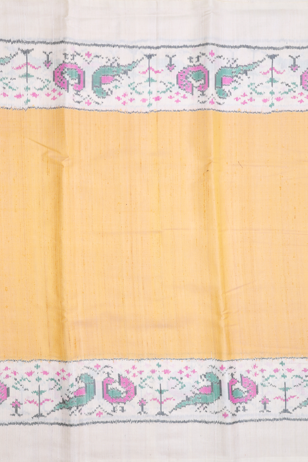 Patola Silk Saree In Plain Orange With Peacock Border
