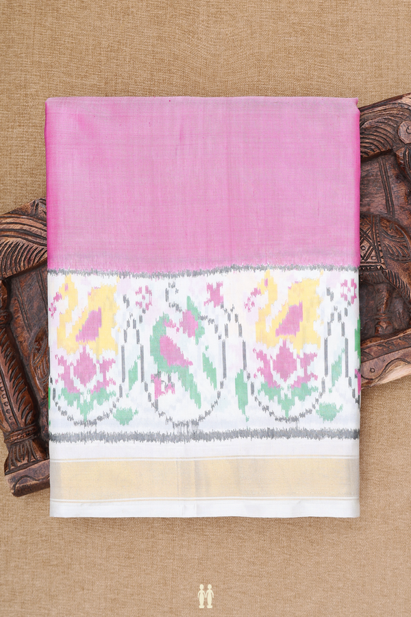 Patola Silk Saree In Plain Pink With Contrast Border
