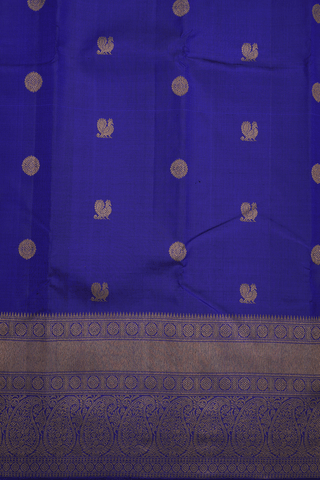 Peacock And Chakram Buttas Royal Blue Kanchipuram Silk Saree