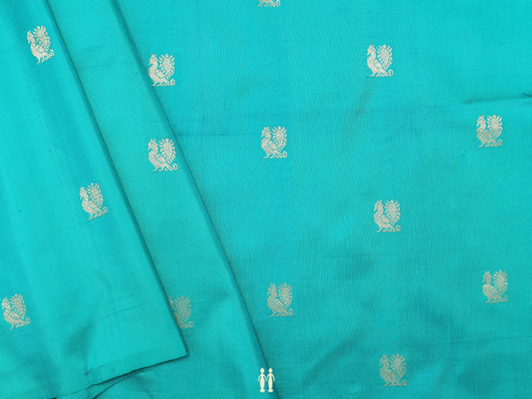 Peacock Buttas Sea Green Kanchipuram Silk Blouse Material