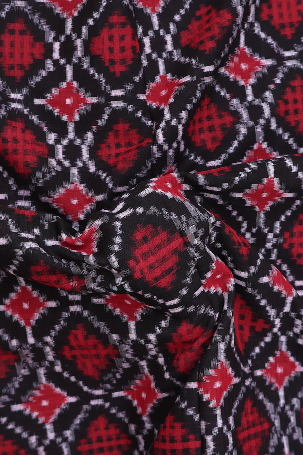 Pochampally Cotton Saree In Black With Allover Design