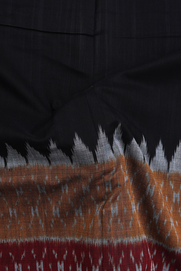 Pochampally Cotton Saree In Black With Contrast Border