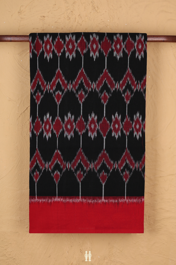 Pochampally Cotton Saree In Black With Printed Design