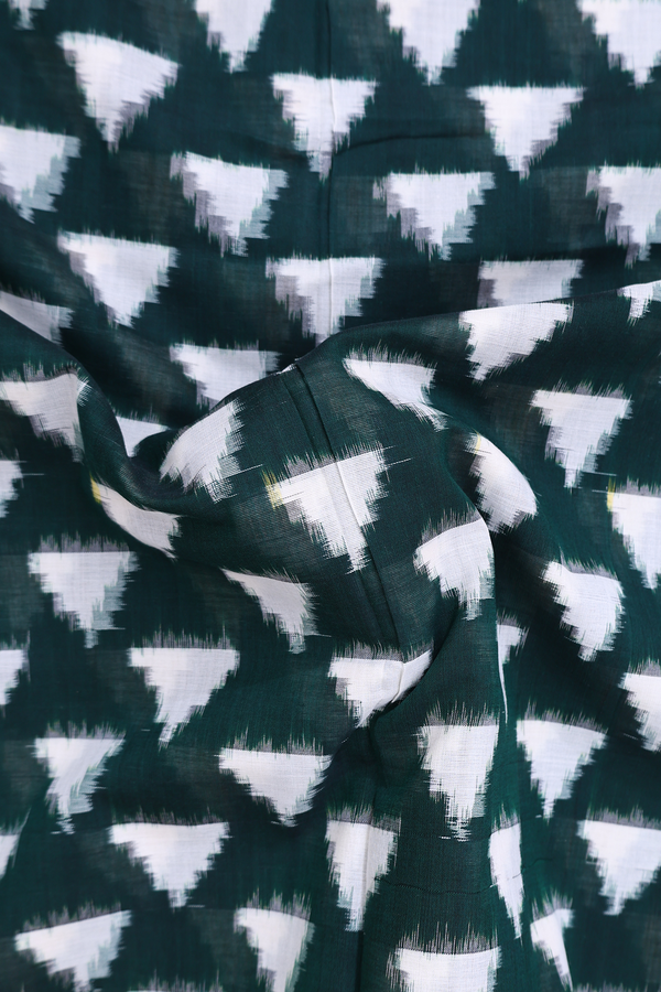 Pochampally Cotton Saree In Dark Green With Printed Design