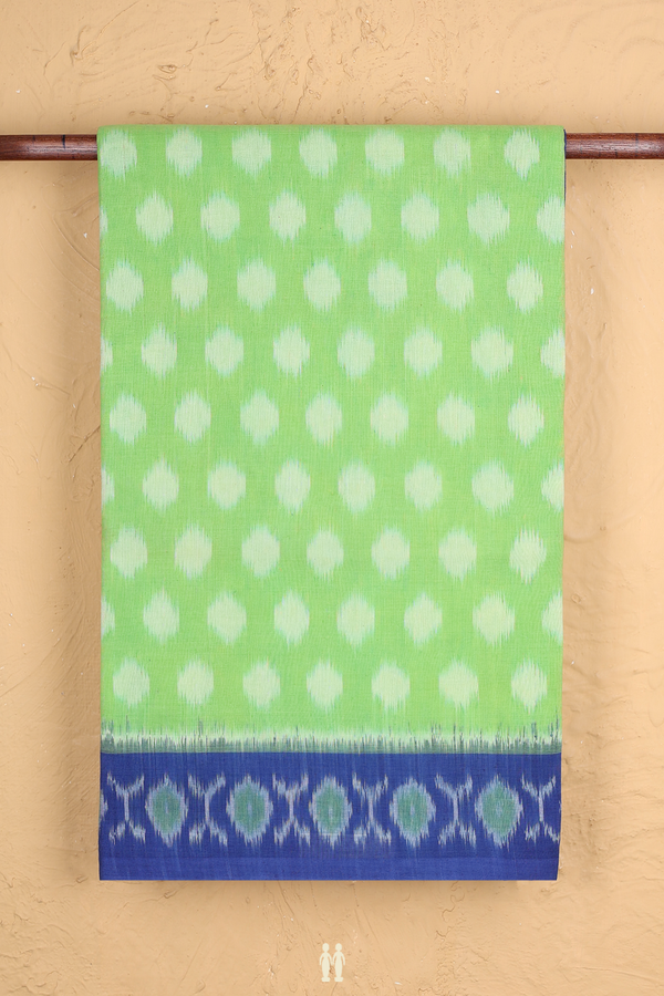 Pochampally Cotton Saree In Green With Printed Buttas