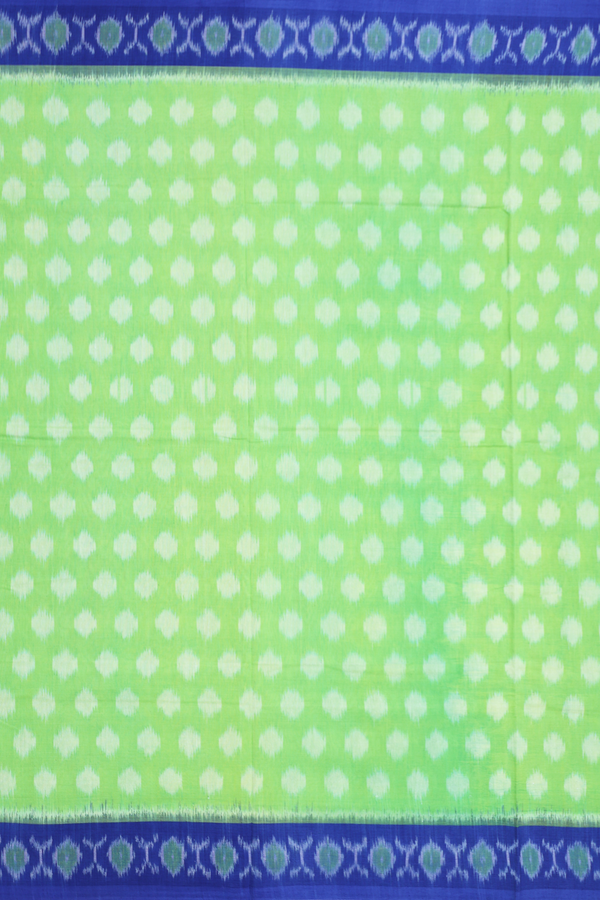 Pochampally Cotton Saree In Green With Printed Buttas