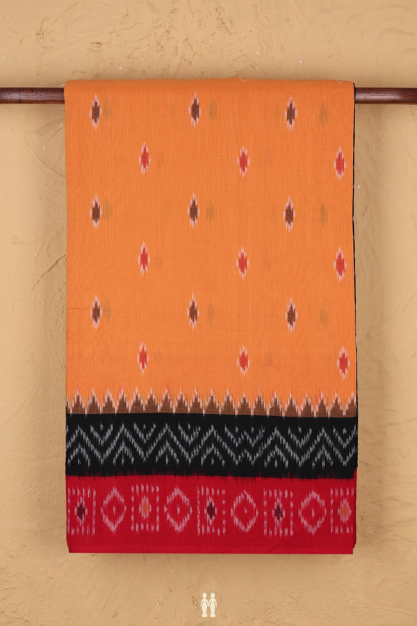 Pochampally Cotton Saree In Orange With Printed Buttas
