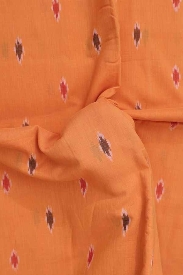 Pochampally Cotton Saree In Orange With Printed Buttas