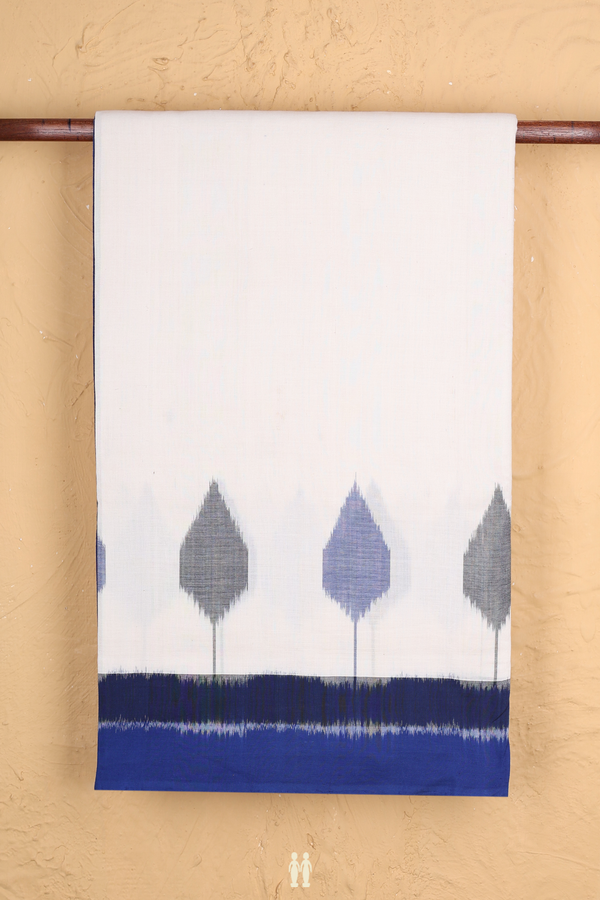 Pochampally Cotton Saree In White With Contrast Border