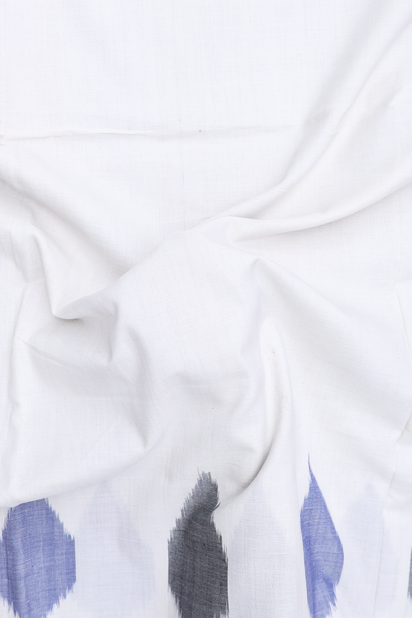 Pochampally Cotton Saree In White With Contrast Border