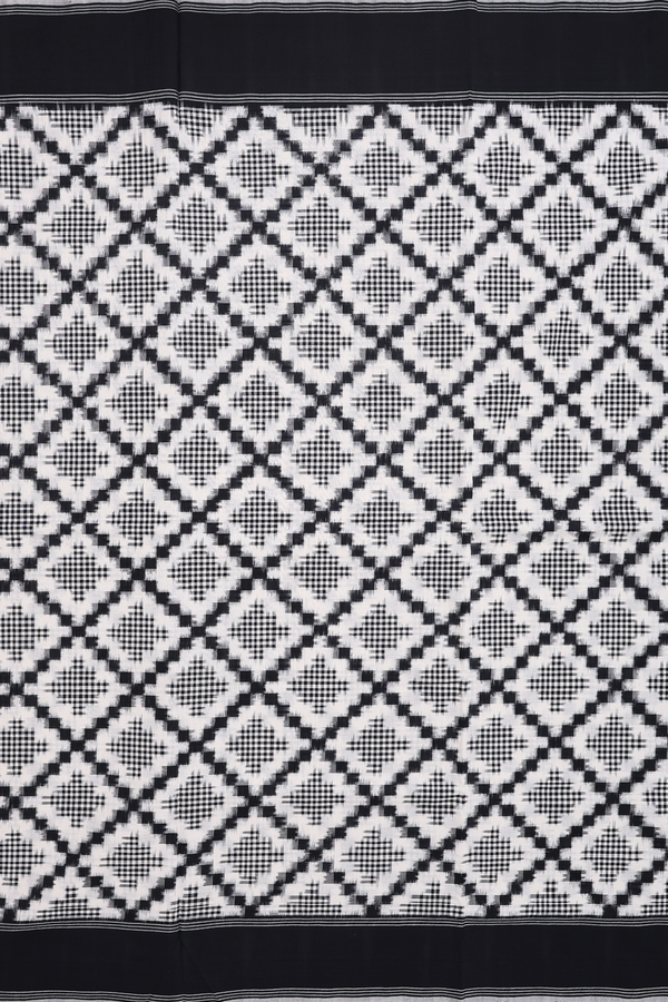 Pochampally Cotton Saree In White With Diamond Design