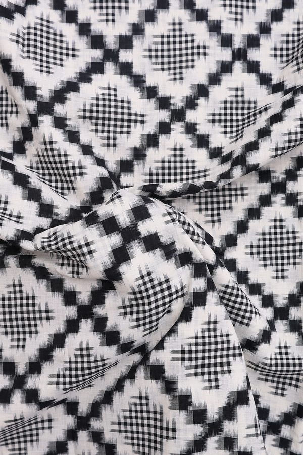 Pochampally Cotton Saree In White With Diamond Design