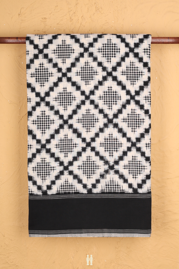 Pochampally Cotton Saree In White With Diamond Design