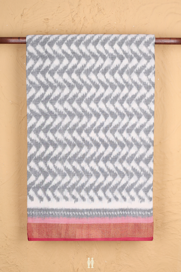 Pochampally Cotton Saree In White With Printed Design