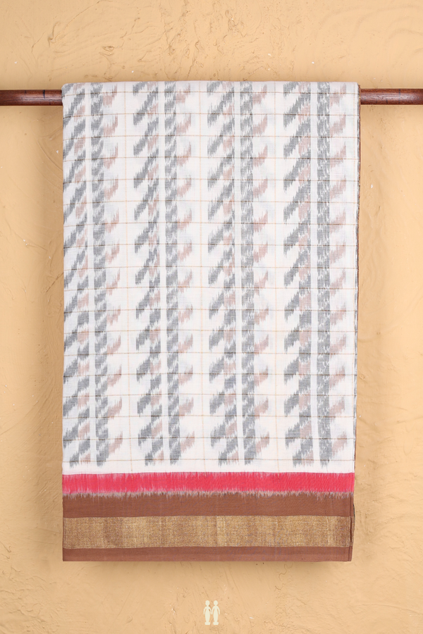 Pochampally Cotton Saree In White With Stripes Design