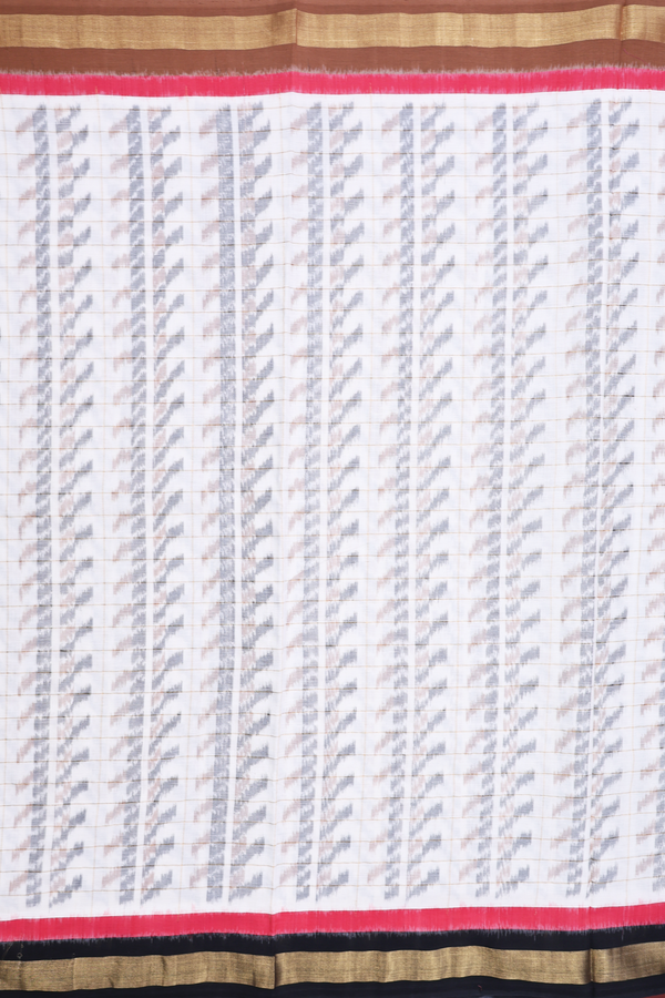 Pochampally Cotton Saree In White With Stripes Design