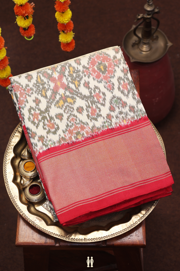 Pochampally Silk Saree In Beige Tissue With Printed Design