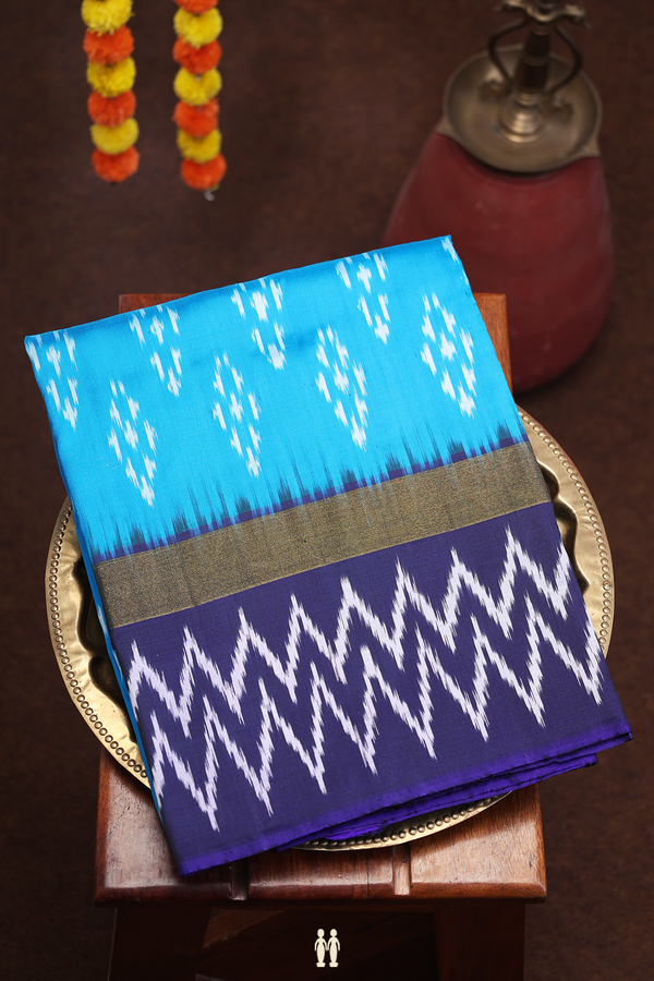Pochampally Silk Saree In Cerulean Blue With Printed Design