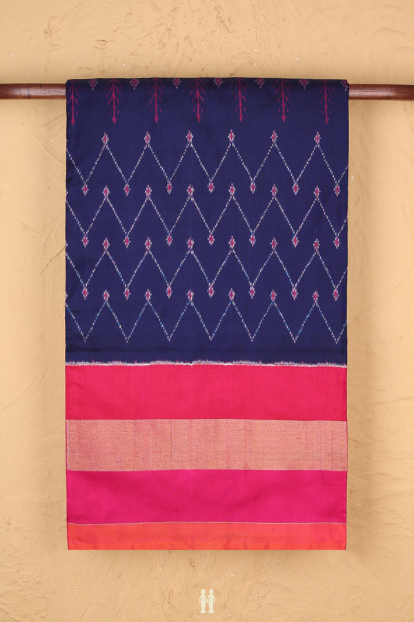 Pochampally Silk Saree In Navy Blue With Allover Design