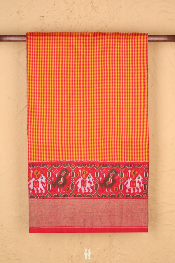 Pochampally Silk Saree In Red And Orange With Checks Design