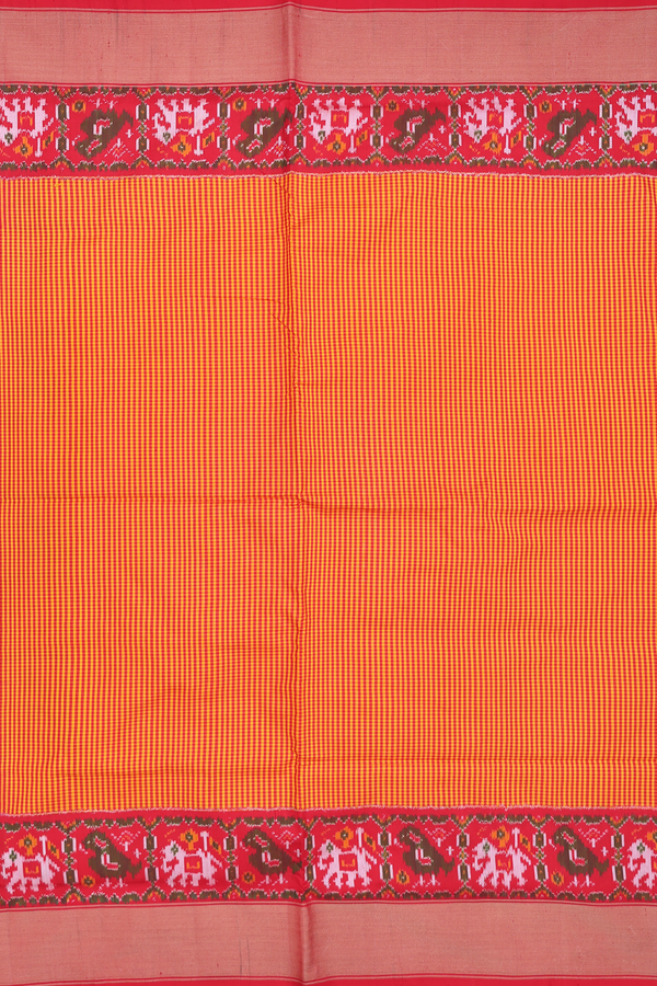 Pochampally Silk Saree In Red And Orange With Checks Design