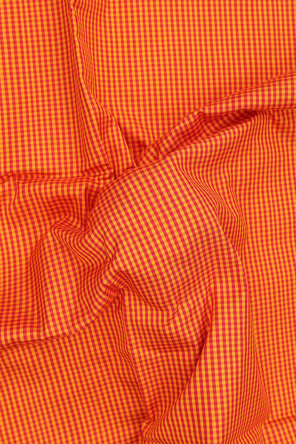 Pochampally Silk Saree In Red And Orange With Checks Design