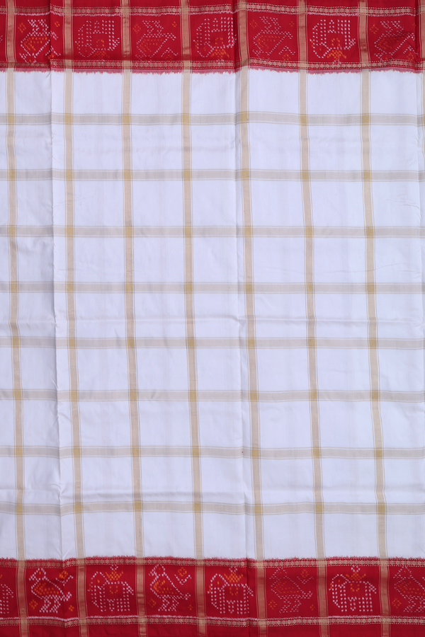 Pochampally Silk Saree In White With Checks Design