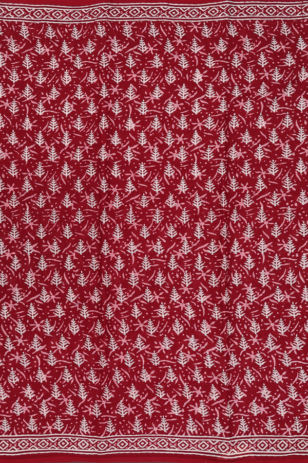 Printed Cotton Saree In Red With Allover Design