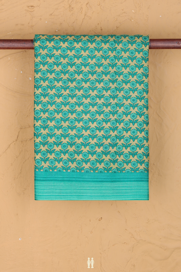 Printed Silk Saree In Beige With Floral Design