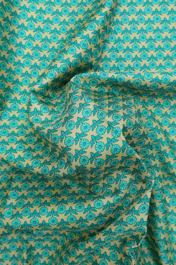 Printed Silk Saree In Beige With Floral Design