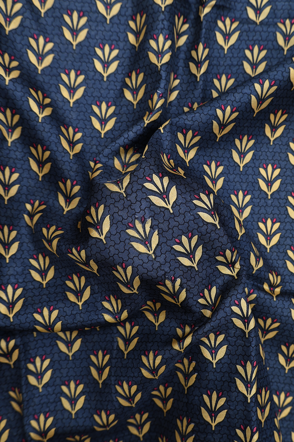 Printed Silk Saree In Charcoal Grey With Allover Design