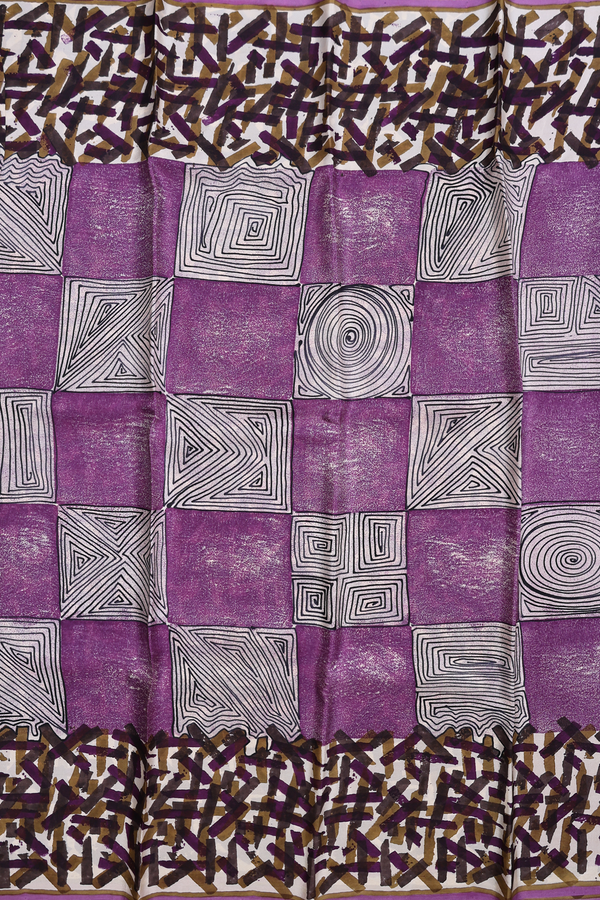 Printed Silk Saree In Purple And Beige With Allover Design