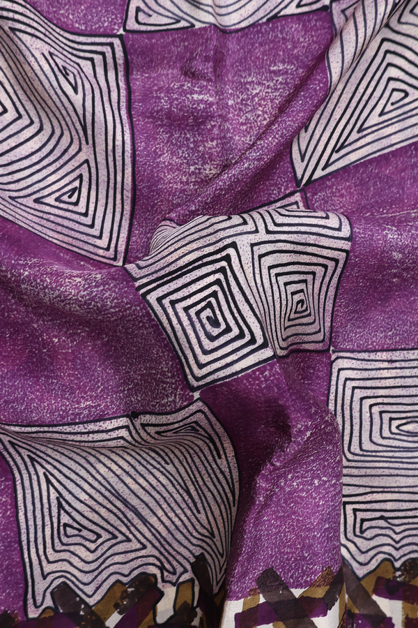Printed Silk Saree In Purple And Beige With Allover Design