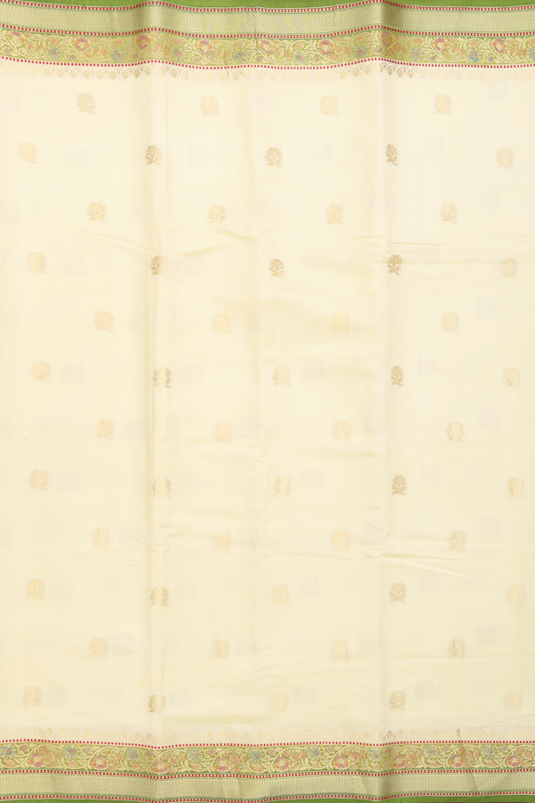 Raw Silk Saree In Beige With Floral Buttas
